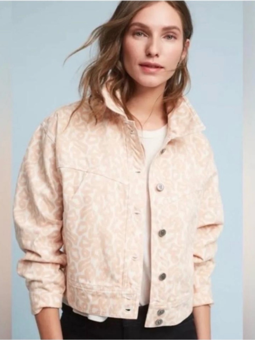 Pilcro and the Letterpress Pale Pink Animal-Print Jean Jacket